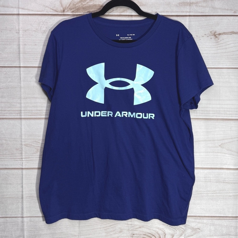 Under Armour XL The Classic Blue Tee With Icy Blue Graphic Logo T-Shirt Athletic